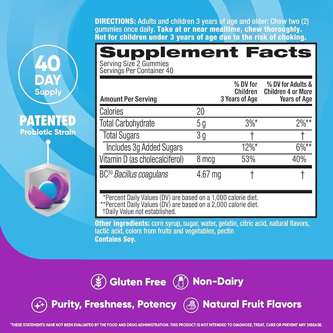 Digestive Advantage Daily Probiotic Gummies for Digestive Health, Gut Health & Immune Support, Probiotics for Men and Women (80ct) - Delicious Natural Fruit Flavor* (Pack of 3)