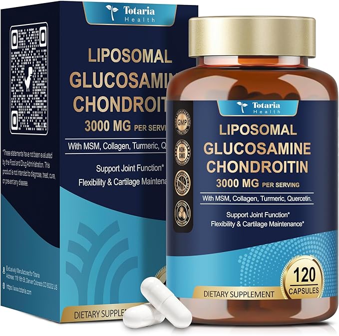 Totaria Liposomal Glucosamine Chondroitin MSM Collagen | 3000 MG | Joint Support Supplement Bone Health Support Flexibility & Cartilage Maintenance for Men & Woman Supplement, Non-GMO