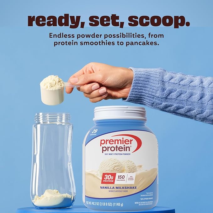 Premier Protein Powder, Vanilla Milkshake, 30g Protein, 1g Sugar, Gluten Free, No Soy, 40.2 oz (29 Servings)