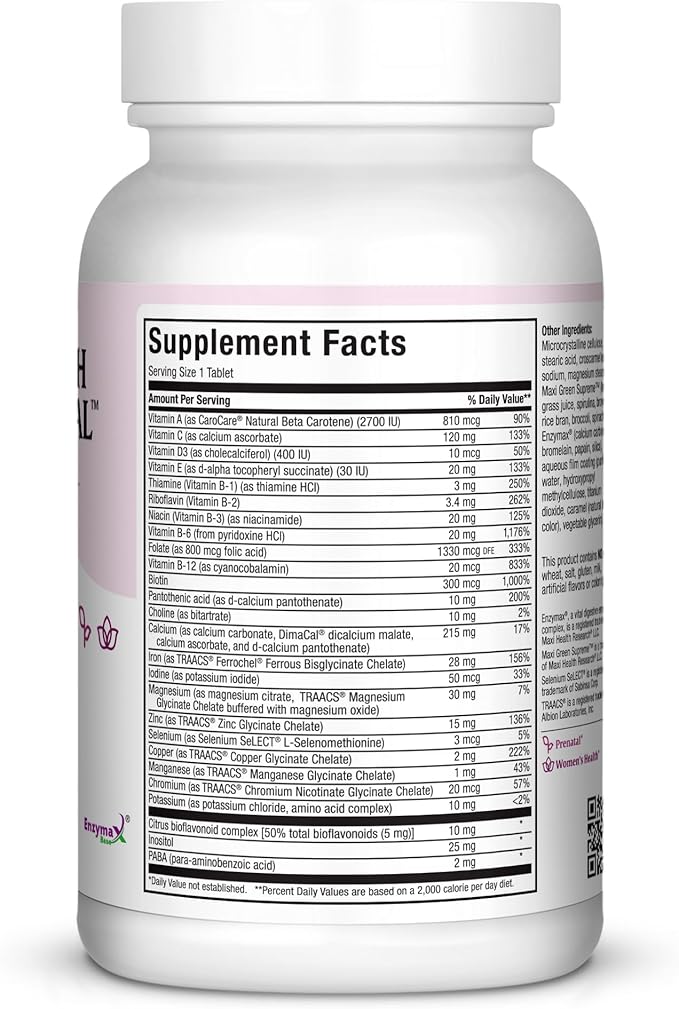 Maxi Health Prenatal Vitamins for Women – One Daily Prenatal Vitamins with Iron, Folate, Choline, Vitamin D3, and Essential Nutrients – High Absorption Supplement – 120 Day Supply