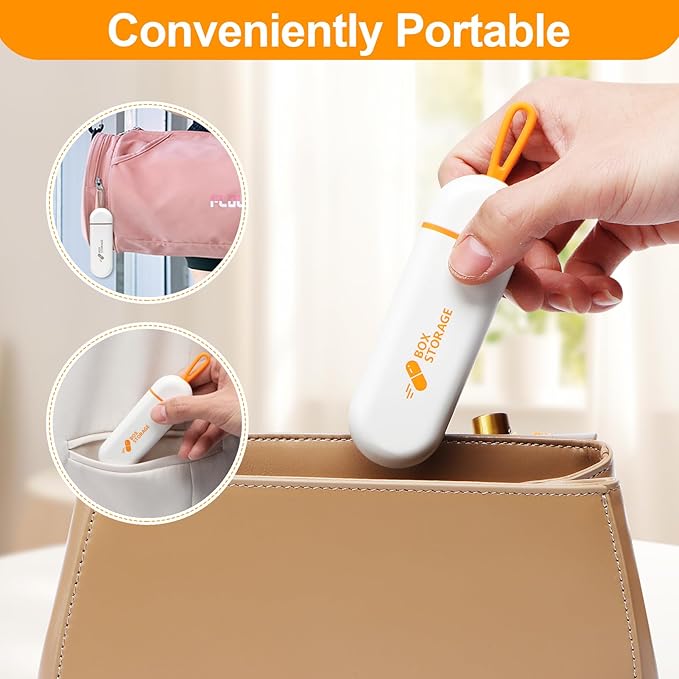 Toplive 2 Pack Travel Pill Organizer, Portable Pill Container Mini Daily Pill Organizer, Small Pill Case Travel Medicine Organizer Pocket Vitamin Supplement Fish Oil Box, White Orange & White Grey