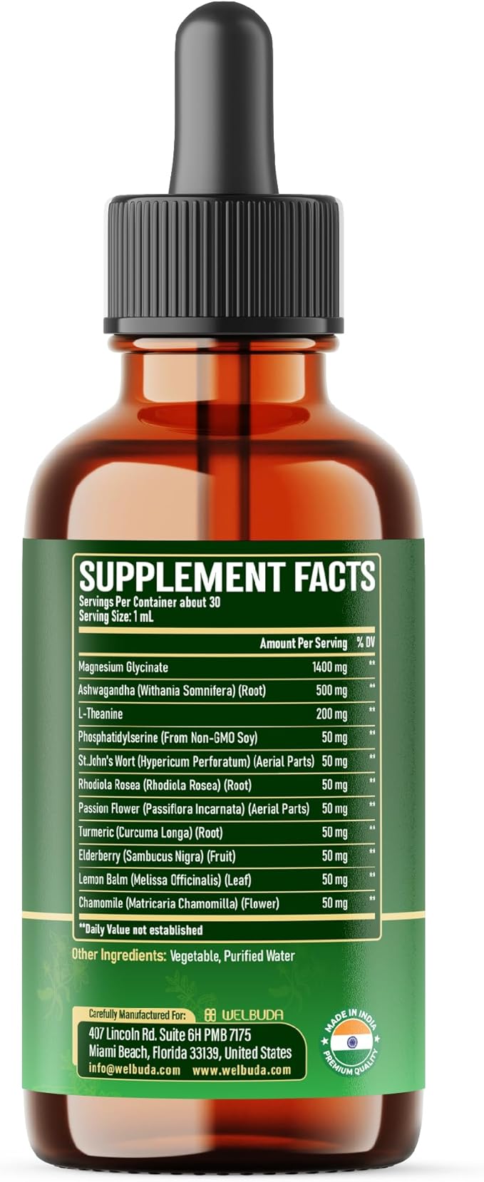 11in1 Cortisol Liquid Supplement with Ashwagandha, Magnesium Glycinate Chelate, L-Theanine, Phosphatidylserine, St.John's WortL-Theanine and More - Immune & Mood Balance - 1 FL Oz - 30 Day