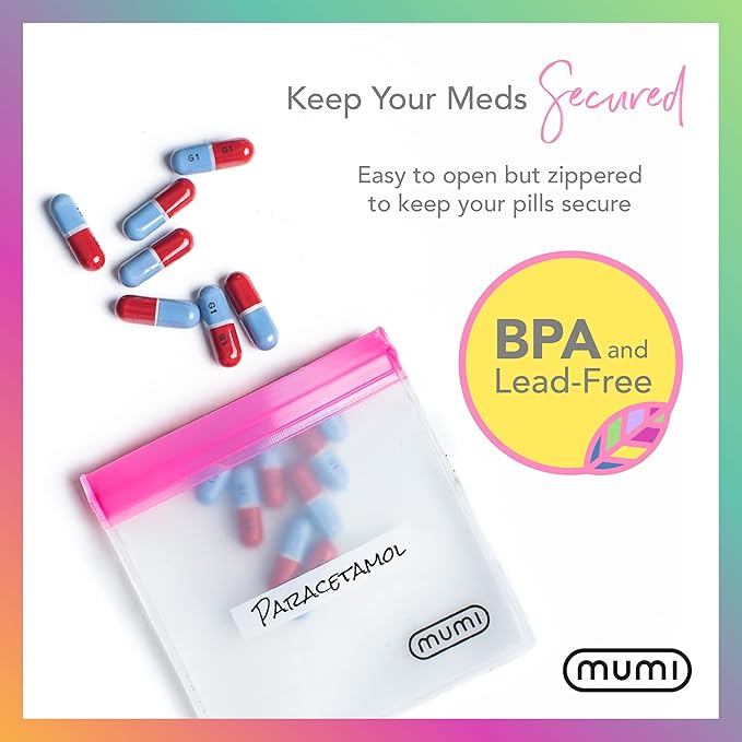 MUMI Mini Zipper Pouch Set – 7 Reusable 3x3” Clear Mesh Zipper Bags with Writable Labels | Small Leak-Proof Small Pouches for Travel, Pill Bag Storage, Purse Organizer, Makeup, Medicine & Crafts