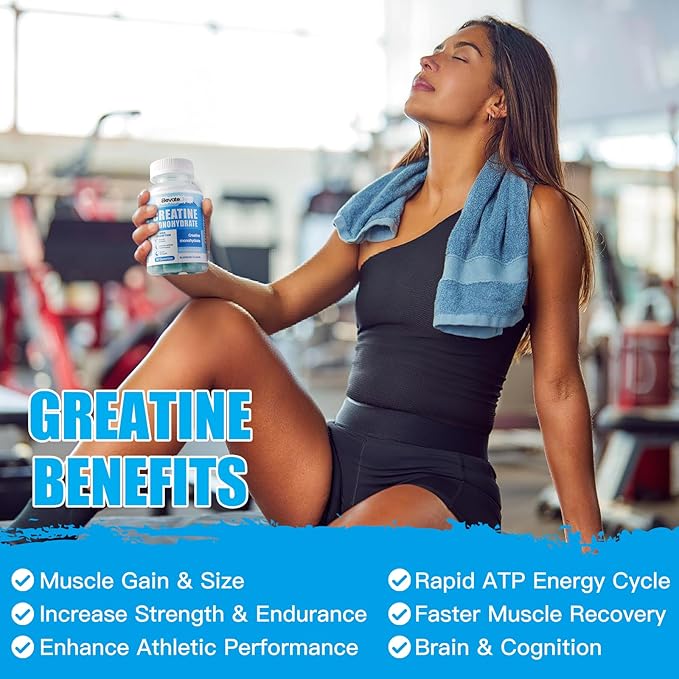 ElevateLife Creatine Monohydrate Gummies for Men & Women, Chewables Creatine Monohydrate for Muscle Strength, Muscle Builder, Energy Boost, Pre-Workout Supplement(90 Count)-Blueberry