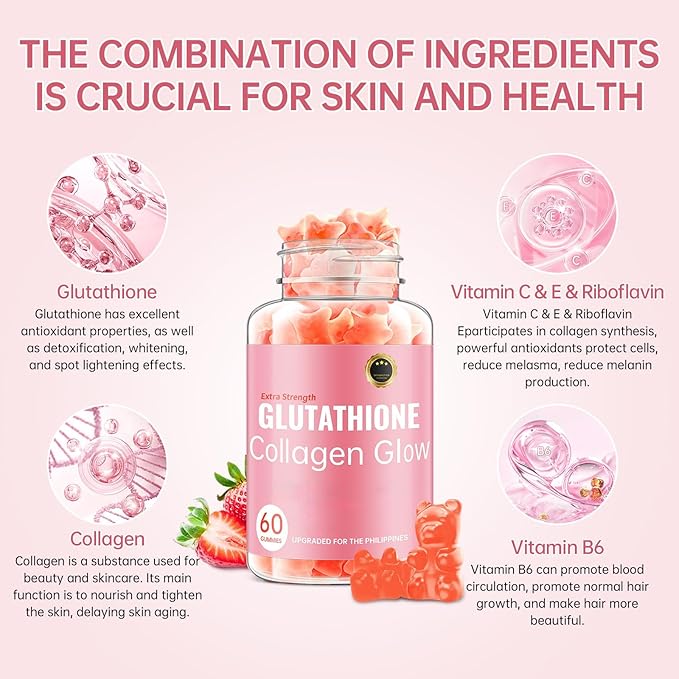 Glutathione Collagen Glow Gummies for Women, Glutathione Collagen Glow Gummies for Dark Spot, 60/120Pcs Korean Organic Glow Beauty Collagen for Skin Care(2)
