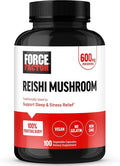 Force Factor Reishi Mushroom Supplement, Stress Relief Supplement and Sleep Support Supplement Made with Reishi Mushroom Extract, Vegan, No Gelatin, Non-GMO, 100 Vegetable Capsules