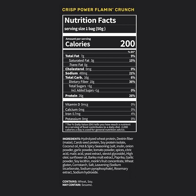 CRISP POWER Protein Pretzels, NEW Flamin' Crunch, 26G Protein, High Protein Snack, High Fiber, Low Carb Crunchy Pretzel Snacks, No Added Sugar, 1.75 oz Bags, 24 Pack, Vegan, Keto