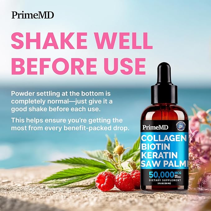 Liquid Collagen Peptides for Women - Serum Complex with Biotin Vitamin, Hydrolyzed Keratin Protein and Saw Palmetto - Comprehensive Formula for Hair, Skin, and Nails Wellness - 2fl oz (Pack of 1)