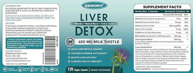 Milk Thistle Supplement for Liver Cleanse Detox & Repair, Liver Supplement with 450 mg Milk Thistle Extract (80% Silymarin) for Liver Support and Health, GMO-Free, 120 Veggie Capsules (60 Day-Supply)