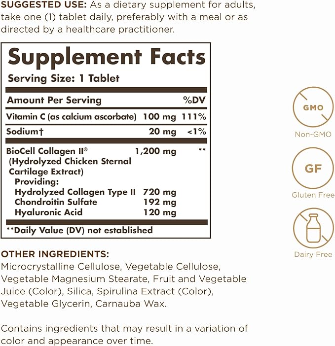 Solgar Collagen Hyaluronic Acid Complex - 30 Tablets - With Hydrolyzed Collagen Type 2 & Chondroitin - Non-GMO, Gluten & Dairy Free - 30 Servings
