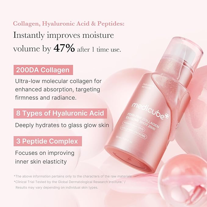 medicube Exosome Shot PDRN Pink Collagen 2,000 PPM Spicule Facial Serum | Liquid Skin Booster | Exosome, Salmon DNA Spicules | Uneven Skin Tone, Pore Care, Skin Texture | Korean Skincare, 1.01 fl.oz