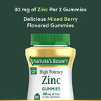 Nature’s Bounty Zinc Gummies, Immune Support Gummies, Supports Skin & Antioxidant Health, Mixed Berry, 30mg, 120 Count