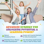 Kids Focus and Attention Supplements with Phosphatidylserine, L-Theanine, Omega-3 & Magnesium Glycinate - Kids Brain Vitamins Liquid Drops - Supports Concentration, Memory, Sleep & Mood, Strawberry