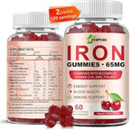 Iron Gummies Supplement for Women, Men & Kids, Iron 65mg with 250mg Vitamin C B6 B12 Folate Healthy Blood, Energy & Immune Support Gentle on Stomach Ferrous Fumarate, 120 Count