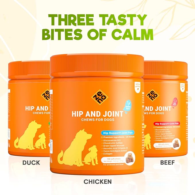 ZENO Glucosamine HCL & Hip and Joint Chews for Dogs - 150 pcs - Advanced Hip and Joint Support for Dogs - with MSM & Green Lipped Mussel - Chicken
