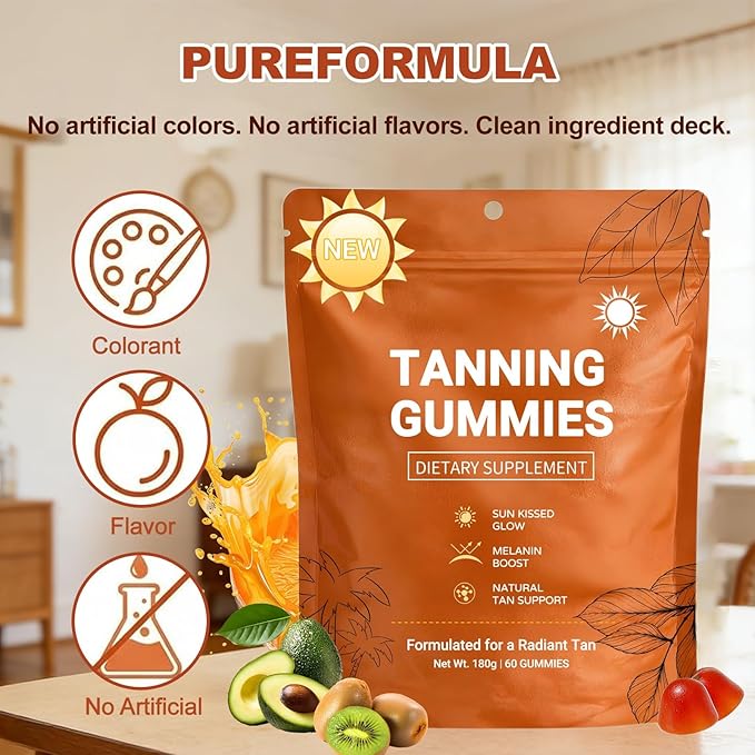 2026 New Tanning Gummies for Women, Skin Radiance & Hydration for Natural Looking Glow, Bronzing, with Vitamin C & E, Astaxanthin, Beta Carotene, Vegan & Sugar Free, Non-GMO, 60 Count (2 Pcs)