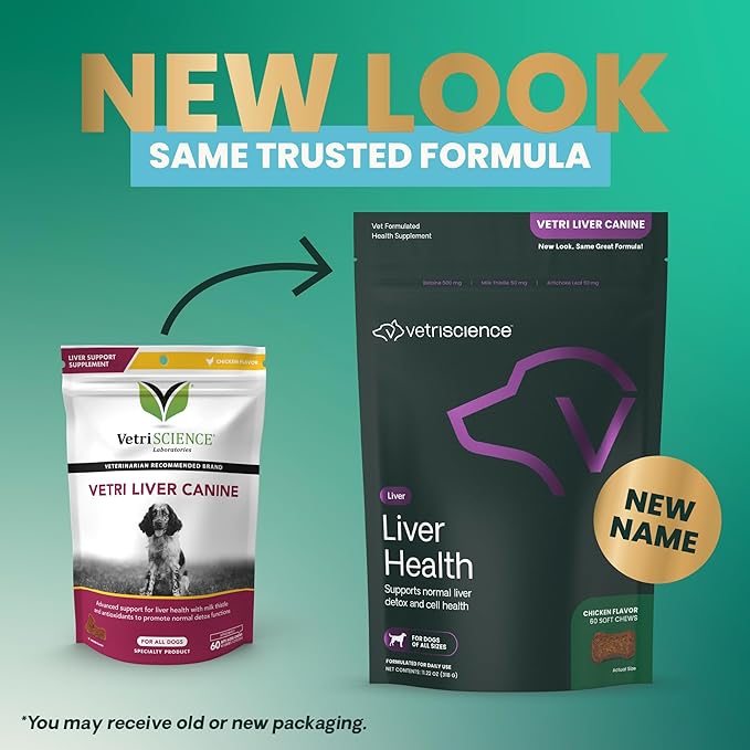 VetriScience Liver Health Chews with Milk Thistle, Vetri Liver Detox Supplement for Dogs, Turmeric and Artichoke Leaf for Liver Support and Detoxification, Chicken, 60 Count