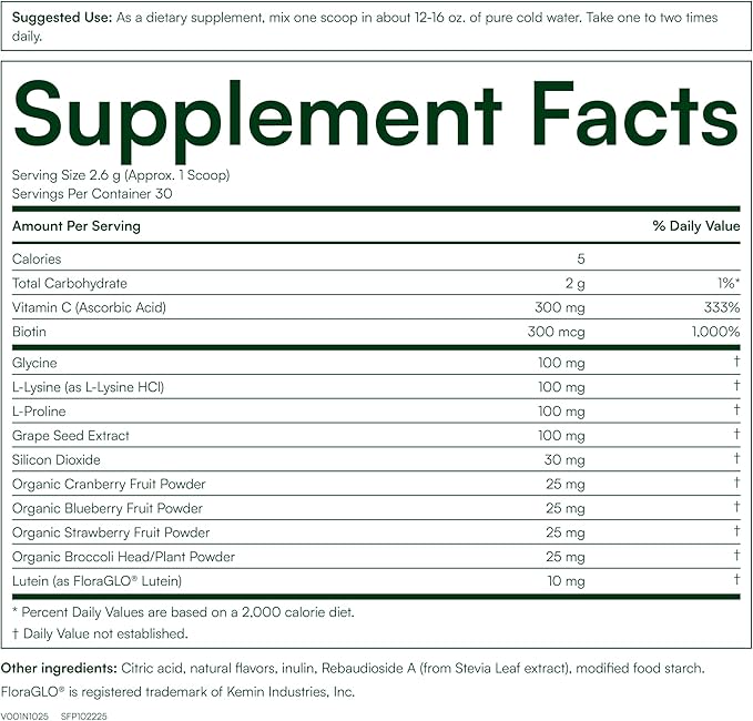 Vegan Collagen Builder Powder - Organic Whole Foods Fruits + Veg, Silica, Lutein, Vitamin C, Biotin - Amino Acids Glycine, Lysine + Proline Collagen Boosters (30 Servings, Berry Lemonade Flavor)