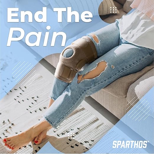 Sparthos Knee Brace - Heavy-Duty Hinged Support for ACL, MCL, Meniscus Tear, Arthritis, Tendonitis Pain - Open Patella - 4-Strap Adjustable, For Men & Women, Check Size Chart (Beige-L, 15½-20″ Thigh)