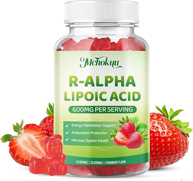 R Alpha Lipoic Acid 600mg Gummies, Stabilized R-Alpha Lipoic Acid, ALA Supplement for Nerve Health, Antioxidant & Metabolism Support- Vegan, Non-GMO, Gluten Free, Strawberry Flavor - 120 Count