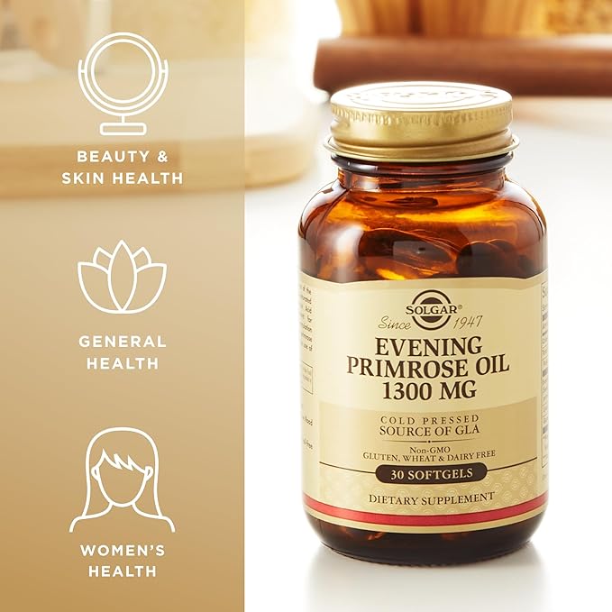 Solgar Evening Primrose Oil 1300 mg, 60 Softgels (Pack of 3) - Promotes Healthy Skin - Nutritional Support for Women - Non-GMO, Gluten Free, Dairy Free - 180 Total Servings