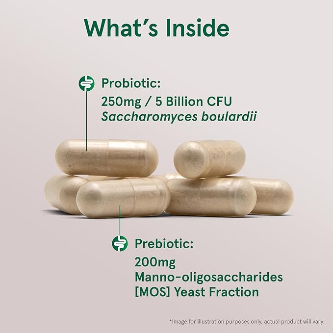 Jarrow Formulas Saccharomyces Boulardii + MOS Probiotics for Digestive Health and Intestinal Tract Support - 5 Billion CFU Per Serving - 180 Delayed Release Caps - Probiotic + Prebiotic - 180 Servings