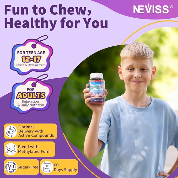 Teen Vitamins Methylated Multivitamin Gummies for Boys Girls 12-17 w/ Magnesium Glycinate, Omega-3, L-Theanine for Teens Kids Calm & Focus Gummies Supplement, 23-IN-1 Formula, Sugar Free, 120 ct