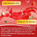 Vegan Iron Gummies for Women & Men, Iron Supplement with B-Complex, Vitamin C, A, Folate for Adults & Kids - Blood Builder & Energy Support & Immune Health - Strawberry Flavor, 120 Gummies
