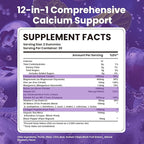 Calcium Citrate Gummies, 1200mg Chewable Calcium Supplement with Vitamin D3, K2, Magnesium & Zinc, Supports Energy and Immunity, High Absorption, Sugar-Free, Blueberry Flavor, 60 Count