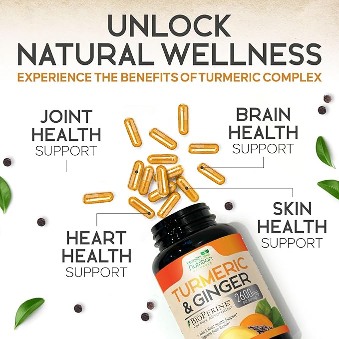 Turmeric Curcumin Supplement - 2000mg Organic Turmeric & 400mg Organic Ginger per Serving - 95% Curcuminoids & BioPerine Black Pepper for Best Absorption & Joint Support, Bottled in USA - 240 Capsules