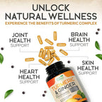 Turmeric Curcumin Supplement - 2000mg Organic Turmeric & 400mg Organic Ginger per Serving - 95% Curcuminoids & BioPerine Black Pepper for Best Absorption & Joint Support, Bottled in USA - 240 Capsules