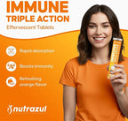 nutrazul Immune Triple Action Effervescent Tablets with Vitamin C 1000mg, Vitamin D, Zinc, Support Daily Routine, Gluten-Free, Sugar-Free, Lactose-Free, Orange Flavor, 20 Tablets, (Pack of 3)
