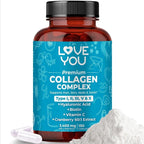 Love You Collagen Complex – Types I, II, III, V & X – Hair, Skin, Nails, Joints & Gut Support – Hydrolyzed Bovine Collagen Peptides – Grass-Fed, Non-GMO, 120 Capsules, USA Made