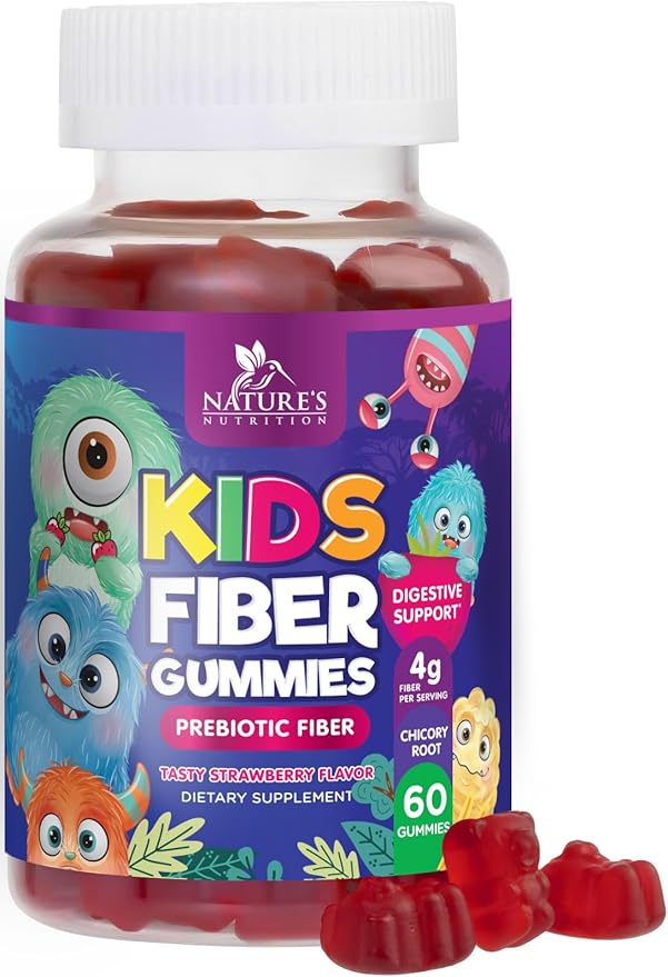 Fiber Gummies for Kids - Dietary Fiber 4g Per Serving - Daily Kids Fiber Gummy Supplement - Soluble Inulin Prebiotic Gummy for Digestive Health Support - Plant-Based Regularity Support - 60 Gummies