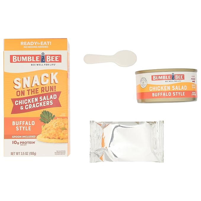 Bumble Bee Snack On The Run! Protein Snack Pack - Buffalo Chicken Salad with Crackers - 10g Protein per Box - Ready to Eat Easy-Open Canned Chicken Salad (Pack of 1)
