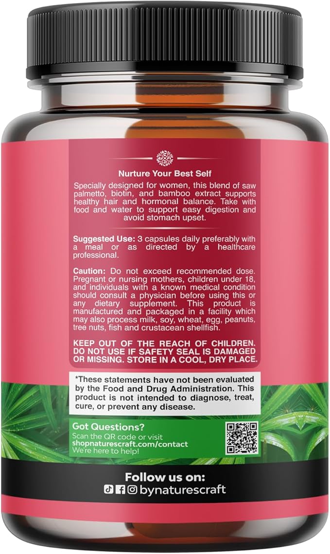 Extra Strength Saw Palmetto for Women 500mg - DHT Blocker for Women 30-Day Supply - Hair Vitamins for Hair Loss Supplement - Pure Saw Palmetto Extract Capsules with Maca Root & Biotin - 90 Count