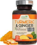 Turmeric Curcumin Supplement - 2200mg Curcumin Complex & 400mg Organic Ginger per Serving - 95% Curcuminoids & BioPerine Black Pepper for Best Absorption & Joint Support, Bottled in USA - 120 Capsules