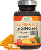 Turmeric Curcumin Supplement - 2200mg Curcumin Complex & 400mg Organic Ginger per Serving - 95% Curcuminoids & BioPerine Black Pepper for Best Absorption & Joint Support, Bottled in USA - 120 Capsules