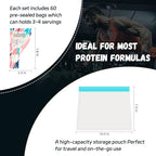Disposable Protein Powder Travel Containers – 60Pcs Single-Use Protein Powder Bags, Leakproof Mess-Free Supplement Storage with Pouch & Scoop for Gym, Travel, Work, Flight & On-the-Go Lifestyles
