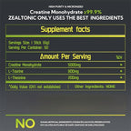 5000mg 99.9% Micronized Creatine Monohydrate Powder Stick Packs with 800mg of Taurine, and 200mg of L-theanine Supports Strength, Lean Muscle, & Recovery for Men & Women Creatine Packets 100 Servings