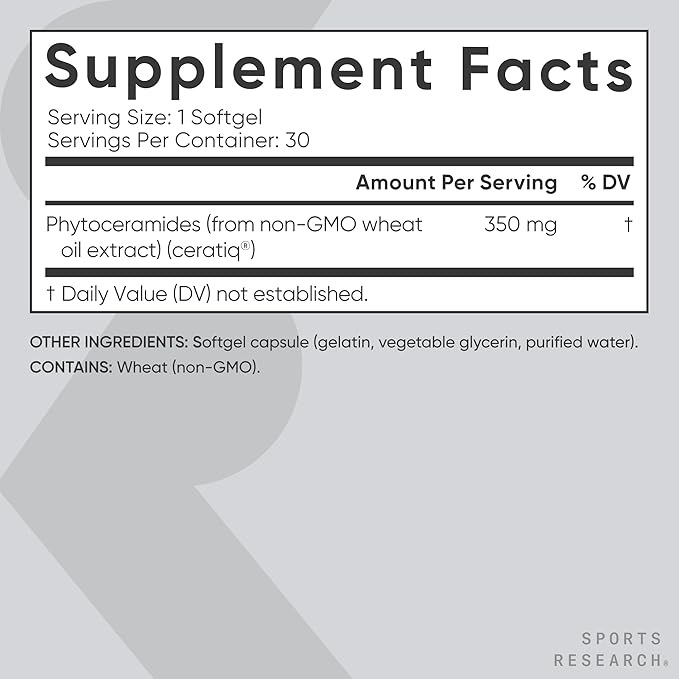 Phytoceramides 350mg per softgel - Plant Derived Ceramides for Healthy Skin and Hydration - Non GMO with No Fillers or Synthetic Vitamins - 30 Liquid softgels