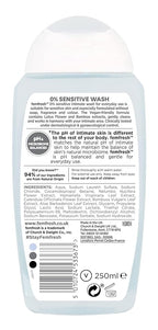 Femfresh Sensitive Intimate Wash, Vegan pH Balanced Intimate Cleansing Shower Gel - Pack of 6 x 250 ml