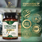 Creatine Monohydrate 3000mg Per Serving – Micronized Creatine Powder Capsules - Supports Lean Muscle, Strength, Energy, & Endurance - Nature's Supplement, Non-GMO, Bottled in USA - 60 Capsules