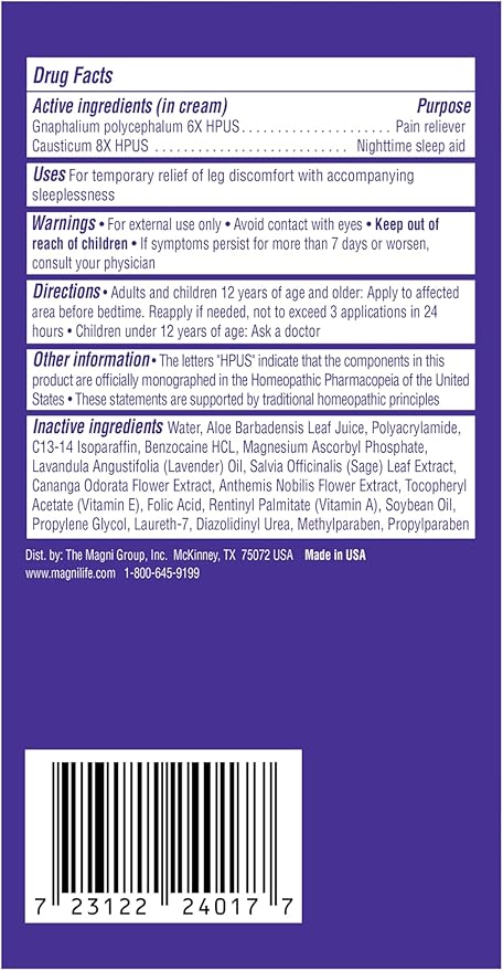 MagniLife Relaxing Leg Cream PM, 4 Oz Jars (2 Pack), Homeopathic Nighttime Pain Reliever & Sleep Aid with Lavender & Magnesium, Non-Greasy Deep Penetrating Cream for Restless Legs & Discomfort