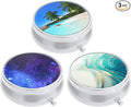 3 Pack Pill Box, Small Pill Case for Purse & Pocket, Cute Travel Medicine Organizer, Portable Medicine Container Holder to Hold Vitamins, Medication, Fish Oil & Supplement, Beach & Galaxy