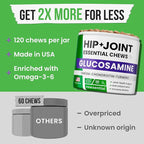 Glucosamine Chondroitin for Dogs - Joint Supplement w/Omega-3 Fish Oil - MSM - Advanced Mobility Chews - Joint Pain Relief - Hip & Joint Care - 120Ct - Made in USA