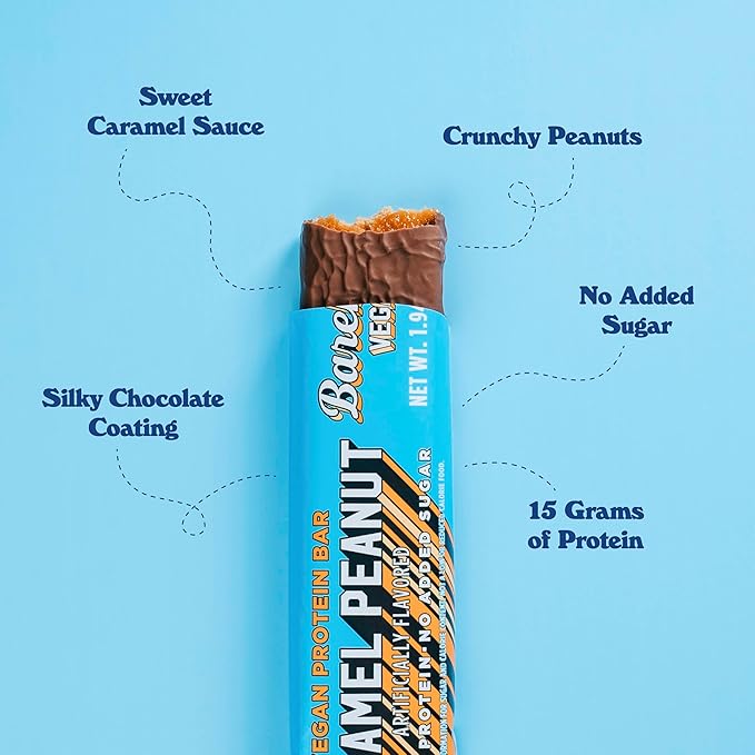 Barebells Vegan Protein Bars Peanut Caramel, Plant Based with High Protein - Chocolate Protein Bars - Perfect on The Go Protein Snack & Breakfast Bars 12 Count (Pack of 2)