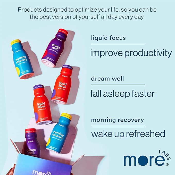 More Labs Liquid Focus, Nootropic Smart Drink with Powerful Antioxidants & Adaptogenic Herbs for Energy and Concentration, 150mg Caffeine (Pack of 12)