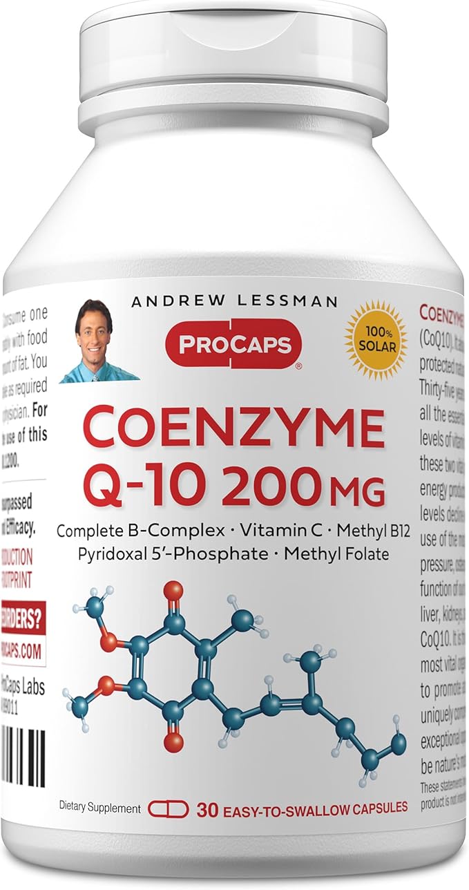 ANDREW LESSMAN Coenzyme Q-10 200 mg 30 Capsules - Essential for Energy Production and Optimum Key Organ Function, Anti-Oxidant Support, Depleted by Aging, Plus B-Complex. Easy to Swallow Capsules