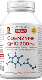 ANDREW LESSMAN Coenzyme Q-10 200 mg 30 Capsules - Essential for Energy Production and Optimum Key Organ Function, Anti-Oxidant Support, Depleted by Aging, Plus B-Complex. Easy to Swallow Capsules